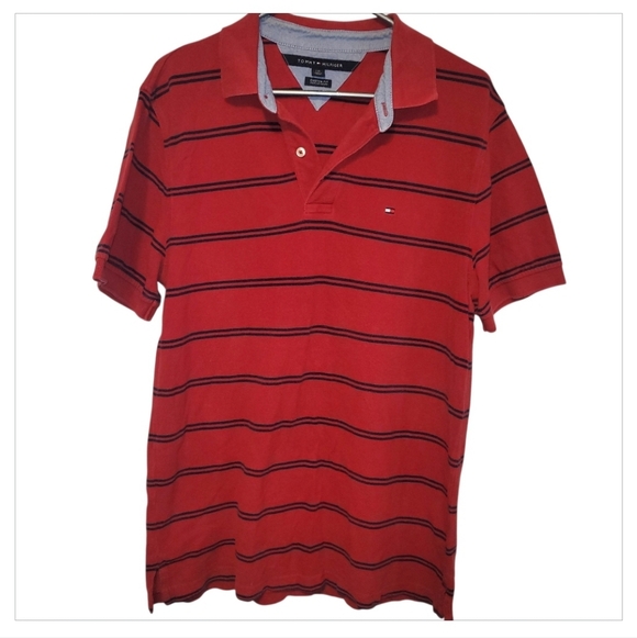 Tommy Hilfiger Other - 6/30Tommy Hilfiger Red Striped Polo Shirt Mens Large Custom Fit Classic Preppy